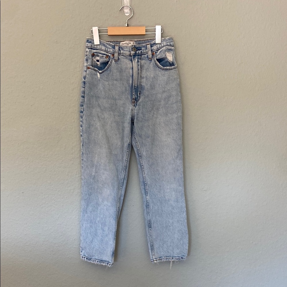 Abercrombie & Fitch Blue Straight Leg High-Waisted Jeans